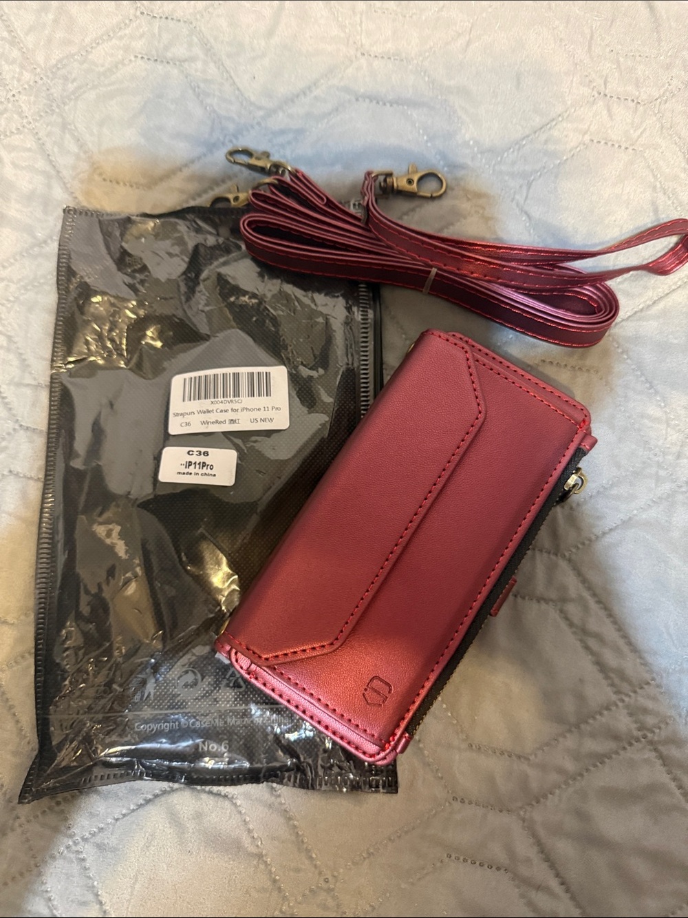 Women's Red Crossbody Phone Wallet Case - Strapurs wallet case for IPhone 11 Pro